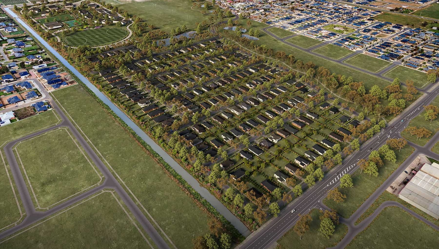 An aerial of a multi-stage development within Shepparton VIC
