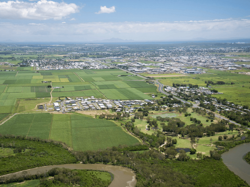 An aerial of a proposed 2500 land lot development within Mackay, QLD