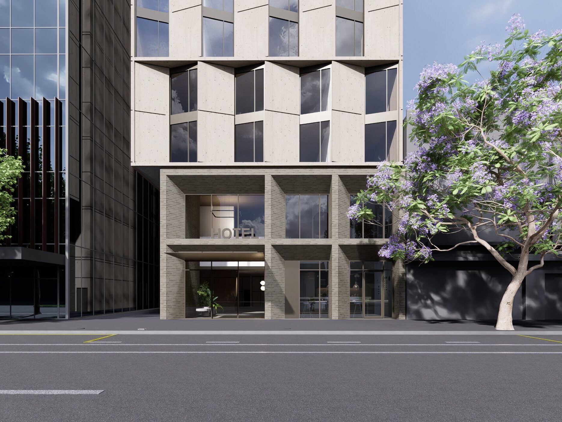 A render of an 18-storey development within Wakefield, SA